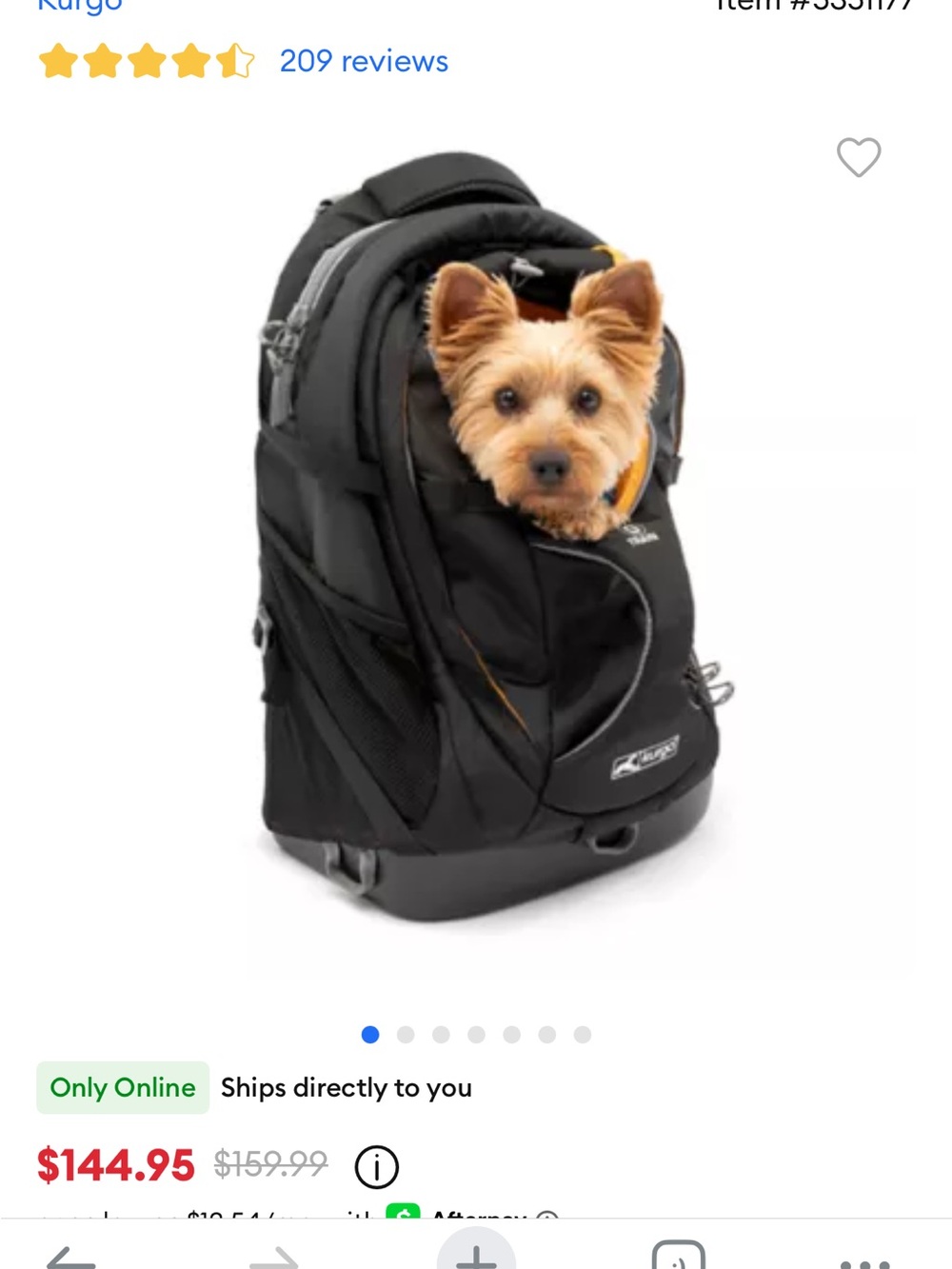 Kurgo G-Train K9 Dog Carrier Backpack Black Holds Up To 25 lbs.